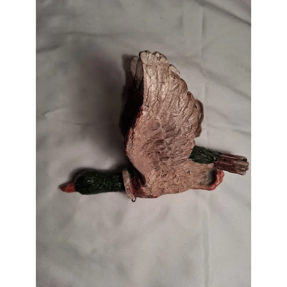 Vintage Mallard Duck Flying Ornament Crackle Style Finish Cabin Decor Head Moves